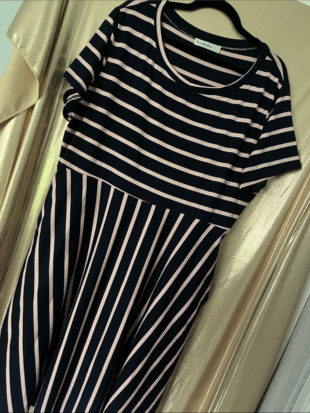 Nemidor Navy and Light Pink Striped Women’s Dress With Pockets